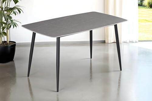 SAM Esstisch Milano 140x80 cm Keramik grau matt 4-Fuß-Gestell schwarz | Metallgestell, Keramikplatte, Esszimmertisch/Keramiktisch mit runden Ecken