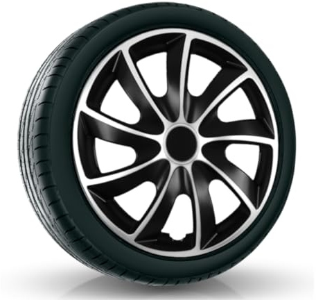 All4You Radzierblenden Quad Bicolor Radkappen Radblenden 4 Stück Silber Schwarz (15 Zoll)