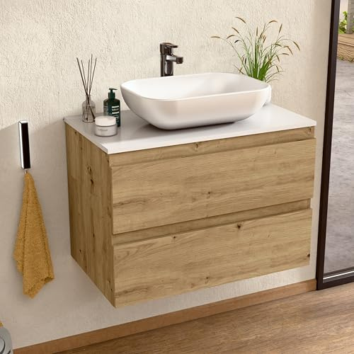 BELLOBATH Mueble Baño Suspendido 80 cm Roble/Blanco, Lavabo