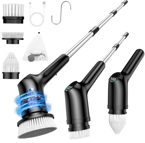 Elektrischer Spin Scrubber für die Reinigung von Badezimmer, Duschschrubber, kabellose Reinigungsbürste mit IPX7 wasserdicht & 2 Geschwindigkeiten, 3 Bürstenköpfe, Badezimmer-Reinigungszubehör für