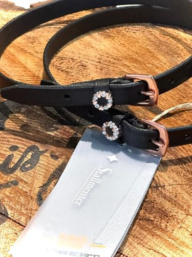 Döbert Sporenriemen Leder schwarz mit roségold und Strass