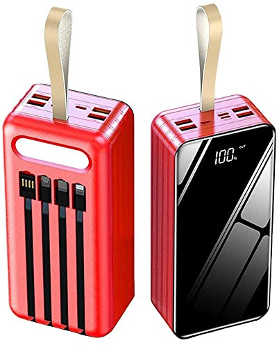 Power Bank 80 000 mAh, Batterie Externe Grande capacité avec 4 câbles intégrés et 7 Ports, Charge Rapide pour téléphone, Tablette et Autres appareils, Rouge, 80 000 mAh