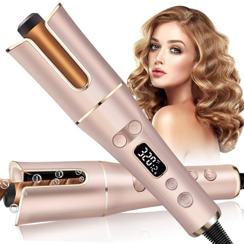 Automatic Curling Iron,Auto Hair Curler with LCD Display 4 Temps & 3 Timer,Rotating Curling Iron 1 Large Slot Dual Voltage Hair Curler,Auto Shut-Off Fast Heating Spin Iron for Hair Styling