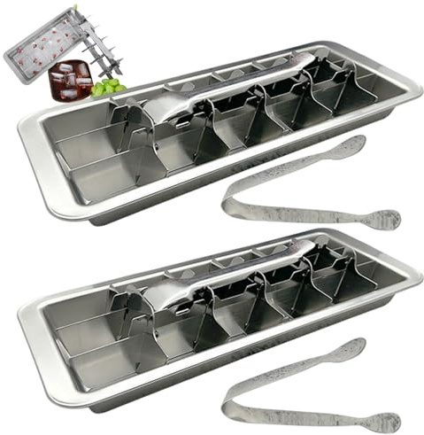 2 Sets Edelstahl-Eiswürfel-Tablettset mit Easy-Freisetzung Griff & Clips, 18-Flecken-Metall-Eisformen für Home Bar, Cocktail Party und Küche Essentials