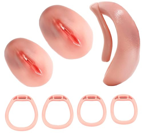 Gefälschte Frauen Vagina Peniskäfig Männer Keuschheitsgürtel leichter Keuschheitskäfig mit 4 Größen Penisring Set Flacher Keuschheitsgürtel für Penisübungen Penis Bondage Sexspielzeu (Small)