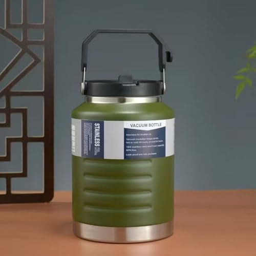 PKRANZYHKAL Gourde Isotherme Inox 2L - Water Bottle Écologique - Bouteille d'Eau Vacuum Sport, Gourde Randonnée Métal Design Tendance (6h Thermo),army green