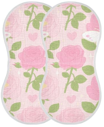 miaozhen Paños infantiles de algodón para eructos de flores rosas y mariposas rosas para bebés, suaves y absorbentes. Trapos para escupir bebés para género neutro, juego de 2, 22 x 11 pulgadas