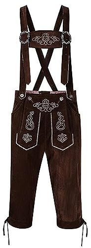 Pantaloni da uomo in pelle con bretelle, stile bavarese, per costume tradizionale bavarese, in vera pelle, stile Oktoberfest, stile vintage bavarese, O caffè., M