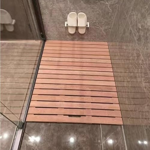 Douche caillebotis Sol De Bain en Teck pour Sauna/Douche Extérieure, Tapis De Bain en Bois De Luxe, Grand Tapis De Douche Pliable en Teck pour Décoration Et(90 X 115cm/35.5 x 45in)