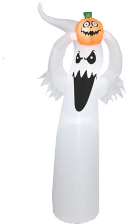YUONNY 1,8m Große Halloween Aufblasbare Dekoration, 6FT Aufblasbarer Geist&Kleine Kürbis Modell mit Integrierten LED-Lichtern, Blow Up Halloween Requisiten für Outdoor Garten Hof Rasen Party Deko
