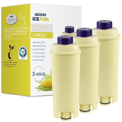 GOLDEN ICEPURE Coffee Machines Water Filter Compatible with De'Longhi DLSC002, SER3017 & 5513292811,De Longhi,ECAM, Esam, ETAM, BCO, EC-Series, 3 Pieces