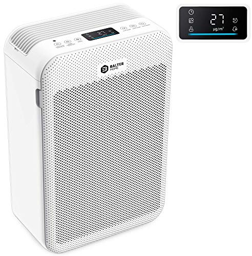 Balter LR-02 Luftreiniger, 5 Fach Filter mit HEPA H13, 99,97% Luftfilter Leistung, CADR 360m³/h, LCD Farb Display, Luftqualitätssensor, bis zu 60m2, Leise Schlafmodus für Allergiker, Weiß (LR-02)