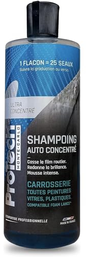ProTechMC | Shampoing Voiture Auto Concentré pour un Nettoyage Complet | Jusqu'à 25 Seaux ou 75L | Nettoyant pour Laver la Carrosserie | Tous Types de Surfaces Extérieures | Made In France | 500ml