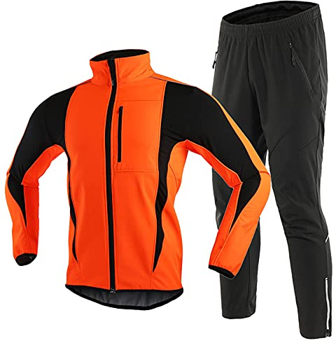 TDHLW Thermo Fahrradbekleidung Langarm Set Herren Winter Outdoor Windjacke Thermo Fleece Fahrradjacke Wasserdicht Atmungsaktiv Winddicht Regenjacke Fahrrad Mantel Hosen