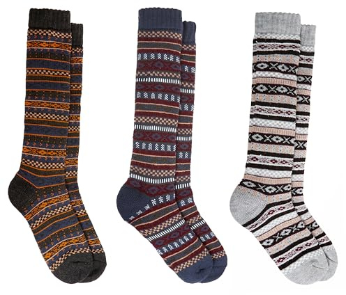 Sock Stack 3 Pairs Of Womens Chunky Wellington Socks Thermal Boot Ski Walking Welly Sock Size 4-7, Fair Isle Arron