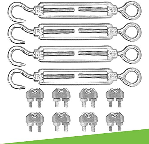 parpyon® Morsetti e Tenditori per Filo per stendere Il bucato da Esterno Kit serracavo per Filo in Acciaio Tenditori Vite e Occhiello Prodotto Italiano (Kit-12pz)