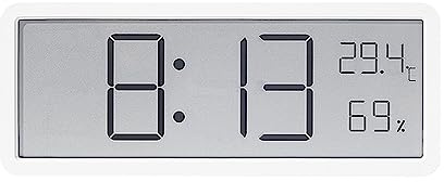 Creperture 20cm Digitale LCD Wanduhr mit Temperatur Luftfeuchtigkeit Wecker 12/24 Stunden Schlank für Schlafzimmer, Heimbüro, Weiß