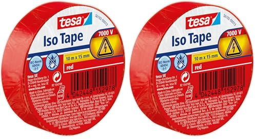 tesa 56192-00013-02 Cinta Aislante en PVC 10m x 15mm, Rojo (Paquete de 2)