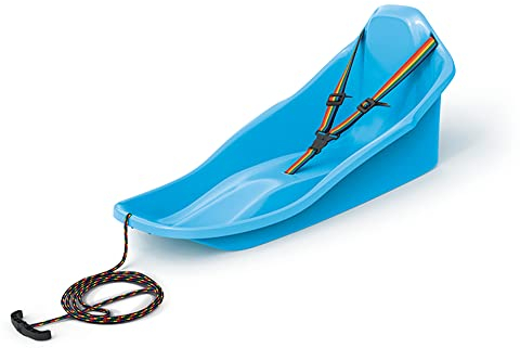 Topo Luge pour enfants jusqu'à 3 ans avec dossier, ceinture de sécurité et corde de traction pour enfants jusqu'à 3 ans (bleu)