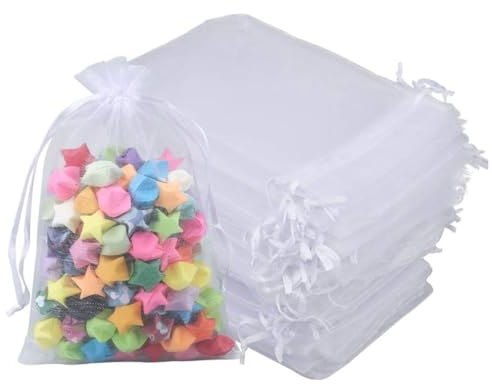 Pmnzdy 50 Stück Groß Organzasäckchen 20x30 cm Weiß Organzabeutel Schmuckbeutel Geschenkbeutel Organza Säckchen Aufbewahrungstasche Geschenksäckchen mit Kordelzug Geschenktüten für Hochzeit Party