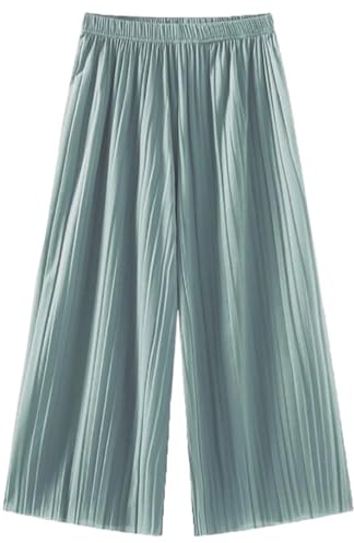 Jeamis dam palazzobyxor lätta sommarbyxor dragsko fritidsbyxor hög midja crinkle, blå, XL-XXL