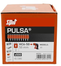 HIGH PERFORMANCE STEEL NAILS - PRE COMPRESSED & HARD Concrete - Gas Canisters - Spit Pulsa 65 (HC6-50 50mm)