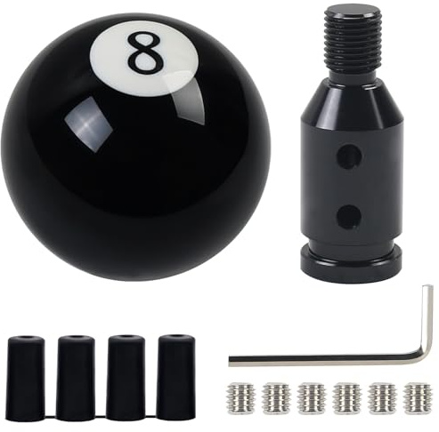 Gemsaya Universal Schaltknauf Rund Schwarz 8 Ball Billard, Acryl 4 5 6 Gang Hebel Griff Schalthebel Aluminium Legierung Schaltknauf Adapter Mit Einbausatz für Manuelle Schalthebel ohne Gewinde