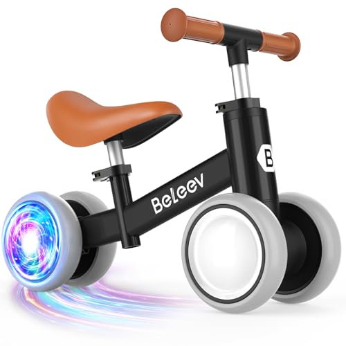 BELEEV B3 Draisienne Bebe 1-3 Ans, LED Roues Lumineuses, Siège et Guidon Réglables, Vélo à 4 Roues Silencieuses, Siège Large et Doux, 10-36 Mois Cadeau d'anniversaire Jouet Enfant pour Garçon Fille