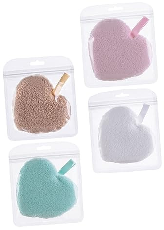 Didiseaon 4 Pièces Éponge Démaquillante Nettoyante pour Visage Éponge à Maquillage Forme de Cœur Lot pour Nettoyage et Exfoliation du Visage