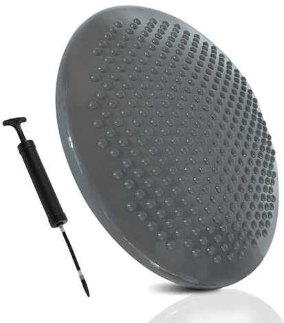 Ballsitzkissen Noppen 37 cm Grau + passende Pumpe | Fitness, Yoga, Reha, Rückentraining Balance-Kissen, Luftkissen, Balance Pad, Noppenkissen core