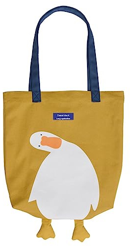 Xshelley Borsa a tracolla in tela con stampa di anatra carina e divertente borsa tote per pranzo, spesa, spiaggia, borsa a tracolla, Giallo, cm