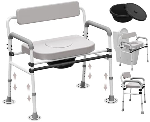 Chaise percée médicale réglable avec dossier rembourré, support de bras tombant