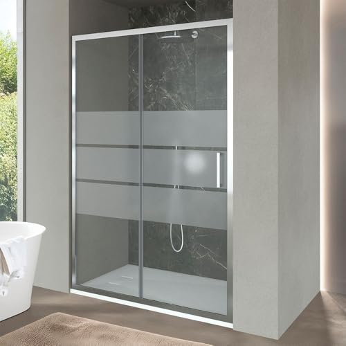 Box Doccia Nicchia 160 Cm (H 200) Porta Scorrevole Centrale Vetro Serigrafato 6 Mm Per Privacy Profili In Alluminio Cromato Linea Ted