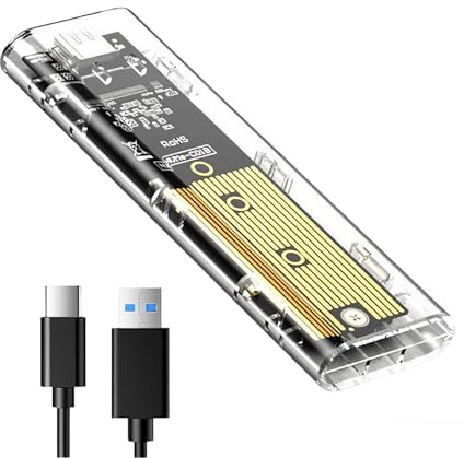Case SSD M.2 NVME USB Case NVME,USB C 3.2 Gen 2 10Gbps, Adattatore SSD M.2 Portatile Esterno per 2230/2242/2260/2280 con UASP Adattatore m2, Plug & Play, Design Trasparente