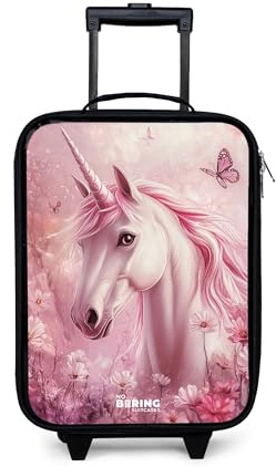 NoBoringSuitcases© Kinderkoffer Klein Reise Trolley Reisekoffer Kleiner | 48x31x19 cm - Kinder Koffer mit LED Rollen Ultraleicht Mini Einhorn - Schmetterlinge - Blumen