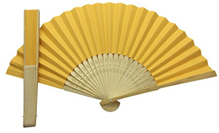 Vruti's Orange Paper Hand Held Bamboo and Wooden Fan