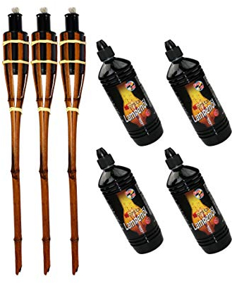 Moritz 3X Bambusfackeln Fackel 90 cm Dunkelbraun + 4X 1000ml Lampenöl Gartenfackel Ölfackeln Garten Deko Öllampe Wegleuchte