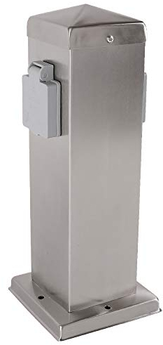 Steckdosensäule 2-fach Edelstahl IP44 Energiesäule Höhe 30cm Mehrfachsteckdose 230V Aussensteckdose Gesamtlast 3500W HighLight