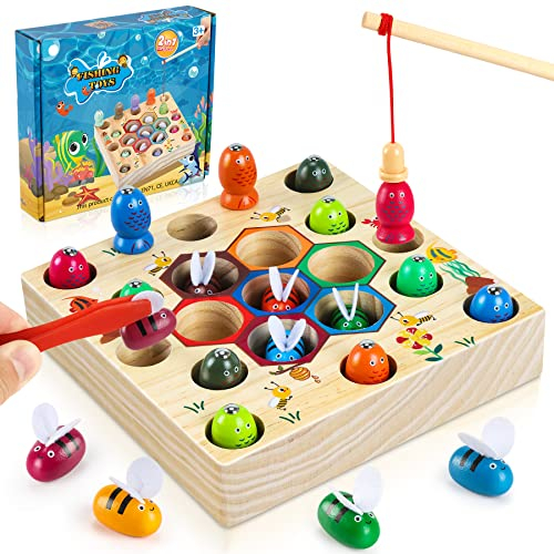 COOLJOY Magnetisches Angelspiel Montessori Spielzeug ab 3 Jahre Kinderspielzeug 2 in 1 Holz Magnetspiel Motorikspielzeug Holzspielzeug Geschenk für Junge und Mädchen ab 3 4 Jahre Autorisiertes Patent