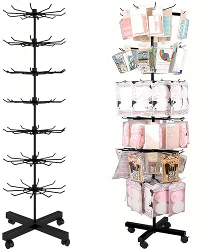 FWTXZTER 7-stöckiges Verkaufsständer Drehbar, Display Ständer mit Haken | Retail Rotating Stand Schmuck Hakenständer aus Metall Schlüsselanhänger Verkaufsstand Drehen für Kette Schal Socken Postkarte