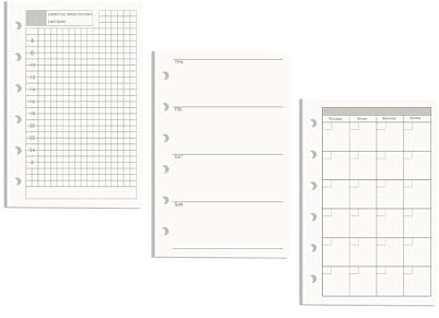 AxeWoodz Lot de 3 recharges de papier A7 non daté pour agenda quotidien, hebdomadaire, mensuel, 6 trous, 135 feuilles/270 pages rechargeables