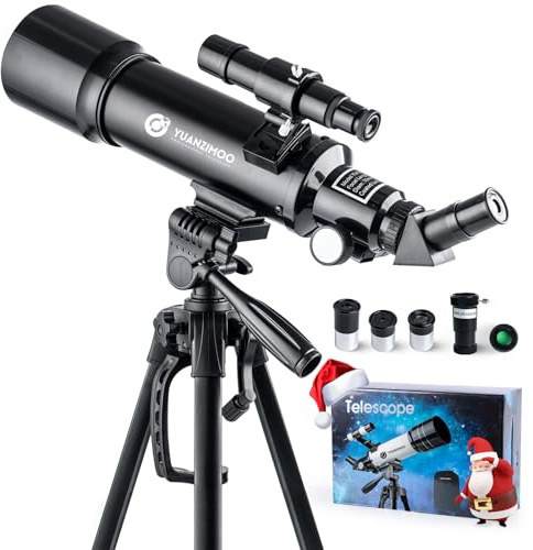 YUANZIMOO Teleskop 70 mm bländare 400 mm refraktor astronomiskt bärbart teleskop för barn vuxna nybörjare med stativ telefonadapter bärväska svart