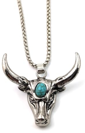 MayiaHey - Colgante de cabeza de toro, color turquesa para hombre, collar de cabeza de toro vikingo de acero inoxidable, joyas góticas punk para niños