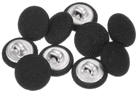 QUARKZMAN 10 Stück Knöpfe mit Stoffüberzug 12,5mm Runder Metallschaft Ösen Stoffknöpfe mit Stoff bezogen Nähknöpfe Vintage Ösenknöpfe für Anzüge Kleider Blusen Bastel DIY, Schwarz