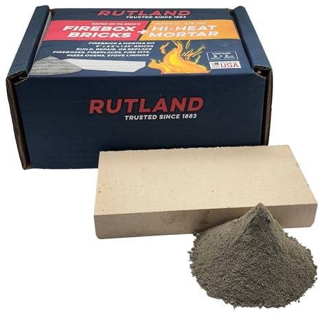 Rutland Fire Brick & Mortar Kit, Dry Mix 211 Refractory Mortar, Masonry & Fire Brick Cement, Repair Fireplaces, Fire Pits & Wood Stoves, Heat Rated 2550F (FireBrick & Mortar)
