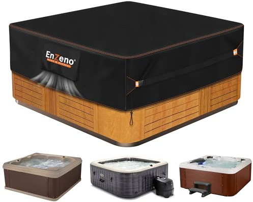Enzeno Outdoor SPA Whirlpool-Abdeckung, wasserdicht, rechteckig, 215,9 x 170,2 cm, passend für 84 x 66 oder 83 x 65 oder 82 x 64 420D, robuste Abdeckung für Whirlpool-Deckel