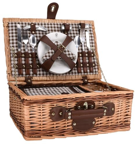 Les Jardins de la Comtesse - Picknickkorb Montblanc – 2 Personen – Braun – komplett mit Kühlfach – Geschirr inklusive – Tassen aus Keramik – 43 x 29 x 16 cm