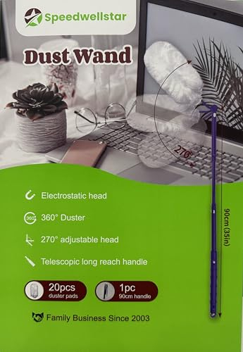 Dust Wand 20 Refill Dusters 90cm Long Handle Extending Fluffy Cleaner Double Sided 360° Compatible with Flash Magnet