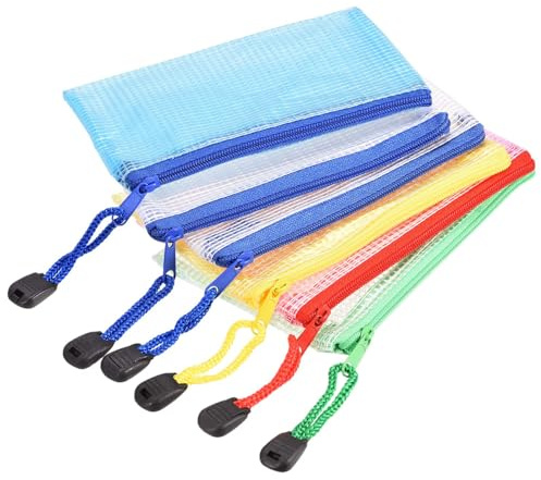 Mesh Zipper Bags, B8 Size Plastic Zip Pouch File Zipper Document Folder for Office Supplies Home Travel, Assorted Colors Pack of 6