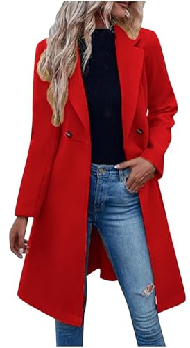 Coats for Women UK Clearance Womens Autumn and Winter Lapel Woolen Coat Long Trench Jacket Windbreaker Double Breasted Overcoat Outwear Sale Ladies Casual Smart Peacoats Solid Colour Trench Coat